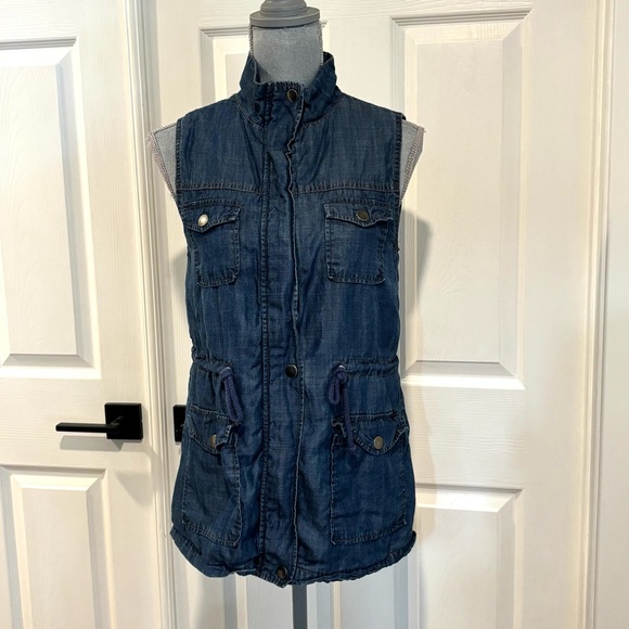 Blu Pepper Women’s Soft Denim Utility Vest Size Small Pockets  Drawstring Waist - Picture 1 of 6